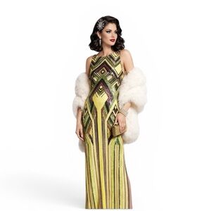 ✨ NWT Le Superbe Prohibition Deco Sequin Maxi Dress XS Multi-Color Glam Gown